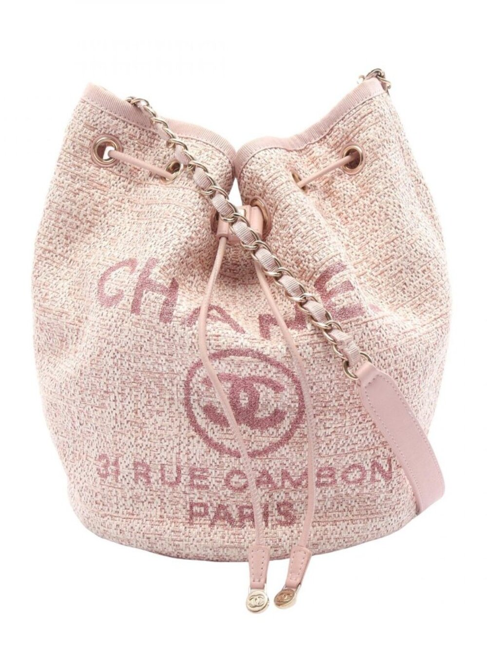 Chanel Shoulder Bag Deauville Pink Leather Drawstring